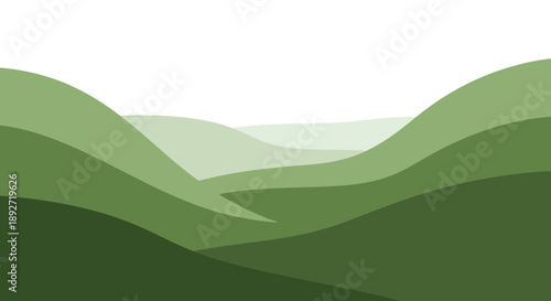 Abstract Green Hills Landscape, Minimalist Smooth Waves, Nature Background