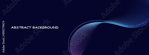 Dark abstract background with glowing wave. Shiny moving lines design element. Modern purple blue gradient flowing wave lines. modern trendy design