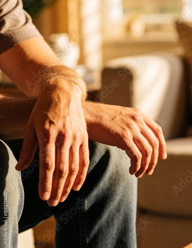 Hands Resting Calmly in Warm Evening Light