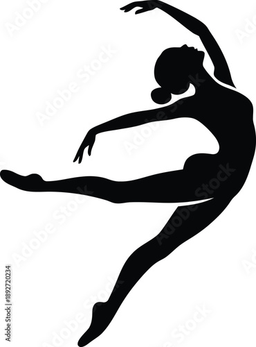 Graceful Female Dancer Silhouette in Dynamic Leap, Modern Ballet or Contemporary Performance Movement