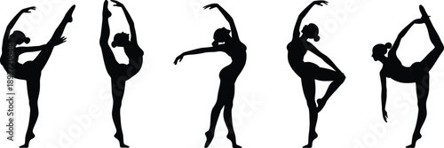 Variety of Flexible Female Silhouettes in Dynamic Dance and Gymnastics Poses, Artistic Movement Collection