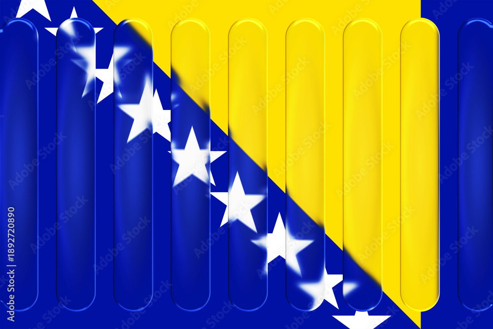 Obraz premium Stylized Flag of Bosnia and Herzegovina in a Contemporary Abstract Graphic Design Featuring Vertical Rounded Bars with Blue and Yellow Tones and White Stars