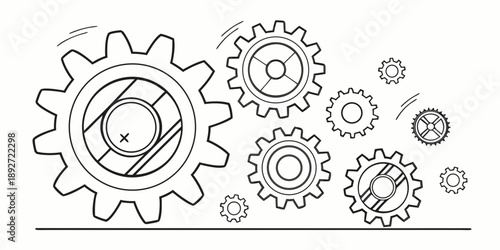 Interlocking gears illustration representing a system of cogs working together to achieve a common goal or mechanical operation