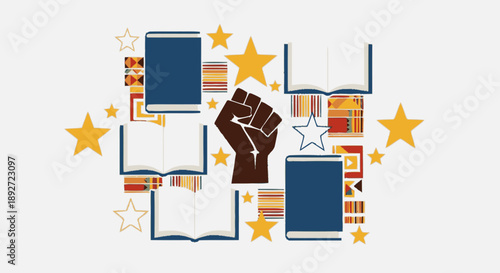 Black Fist Symbolizing Power and Knowledge Through Books.
