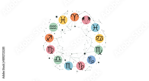 Zodiac Constellations Circle with Astrology Symbols.