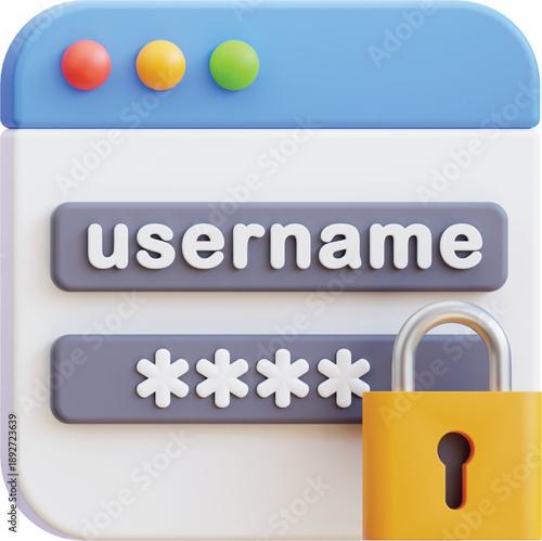 Digital Login Screen with User Name and Password Fields and Security Lock