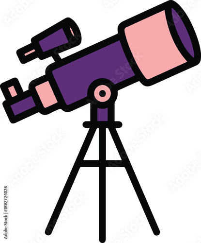 Purple telescope on tripod stand for stargazing