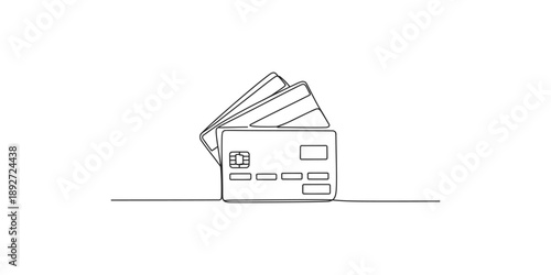 Continuous line art drawing of credit cards, symbolizing finance and payment methods