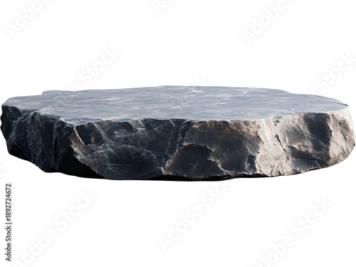 Flat stone platform isolated on transparent background. Natural rock element for design mockups, product display and fantasy environments.