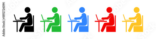 Work and laptop icon set showing studying, office work and remote jobs. Ideal for business projects, education platforms, freelance concepts, productivity apps and UI design.