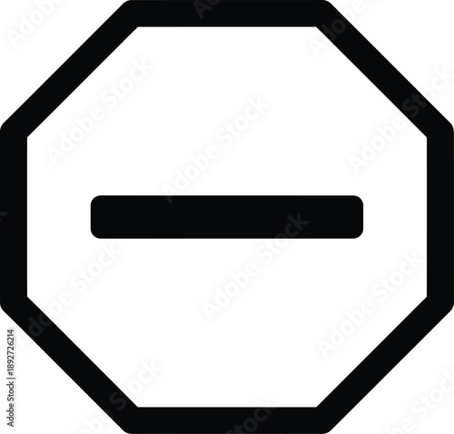Black Octagon No Entry Sign Outline, Isolated on white background