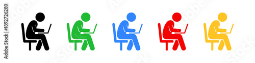 Work and laptop icon set showing studying, office work and remote jobs. Ideal for business projects, education platforms, freelance concepts, productivity apps and UI design.