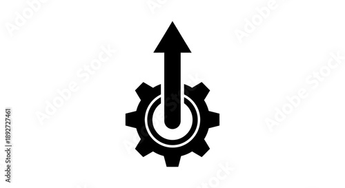 Gear with Upward Arrow Icon Representing Business Process Improvement on an Isolated White Background