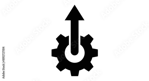 Gear Cogwheel with Upward Arrow Symbol, Growth and Optimization Concept Icon on Isolated White Background.