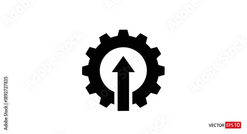 Gear Cogwheel with Central Upward Arrow, System Upgrade and Progress Icon on Isolated White Background.