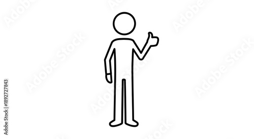 Simple Stick Figure Showing Thumbs Up for Approval on Isolated White Background