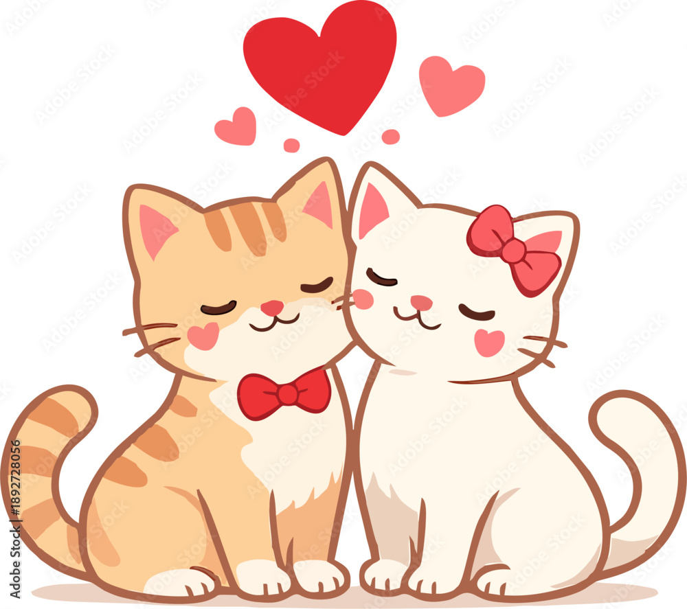 Fototapeta premium cute cat couple valentine flat vector illustration