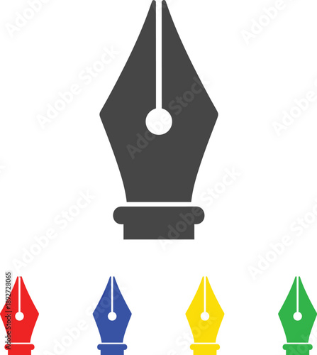 Elegant fountain pen nib icon set in various vibrant colors for creative design projects