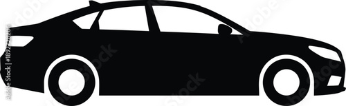Black car sedan icon, isolated on white background