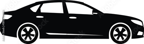 Black sedan car silhouette isolated on white background