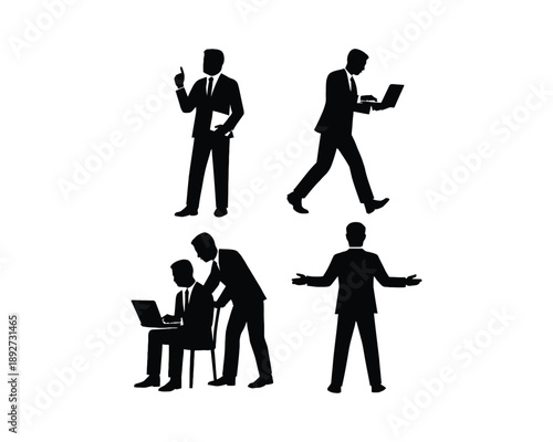 Businessman silhouettes, Businessman with briefcase, Corporate leader, executive CEO, professional presentation, businessman engaged phone, businessman with laptop, professional analyzing, investment 