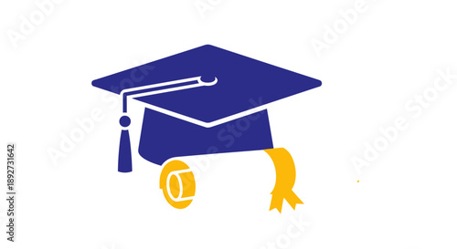 Graduation Cap and Diploma Icon - Education Symbol
