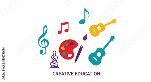 Creative education concept: art, music, and sculpture symbols