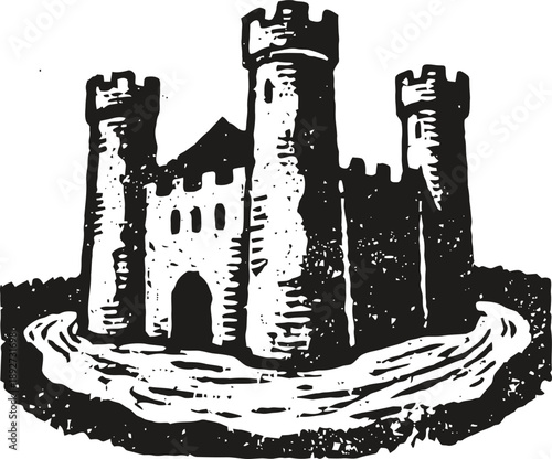 Medieval castle with towers and moat fortress architecture old stone stronghold defense