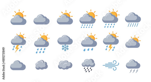 Weather Icons Collection: Sun, Rain, Snow, Clouds, Wind