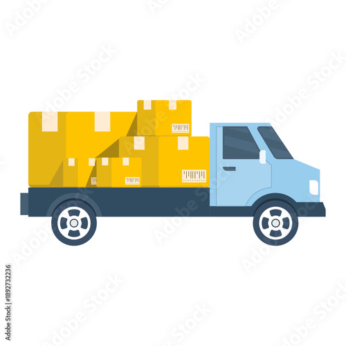 Vector illustration of a semi van truck. Concept for commercial vehicles, cargo transport, logistics, delivery services, and industrial transportation design.