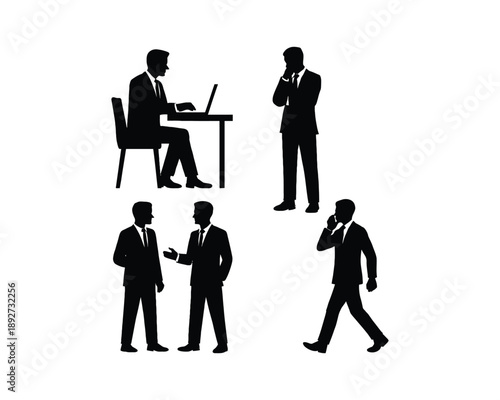 Businessman silhouettes, Businessman with briefcase, Corporate leader, executive CEO, professional presentation, businessman engaged phone, businessman with laptop, professional analyzing, investment 