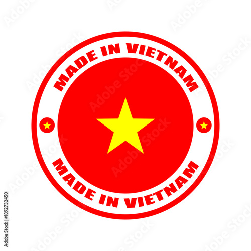 Authentic manufacturing label from Vietnam, showcasing national pride with a vibrant red circle and yellow star, perfect for global product branding and origin identification