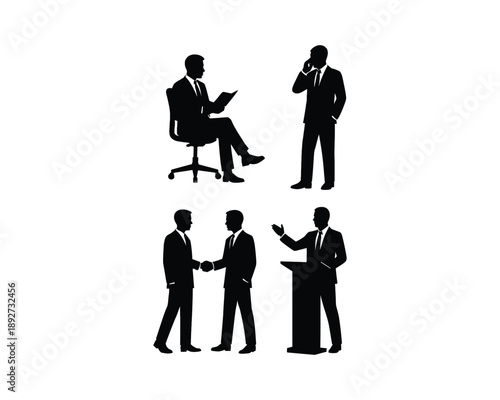 Businessman silhouettes, Businessman with briefcase, Corporate leader, executive CEO, professional presentation, businessman engaged phone, businessman with laptop, professional analyzing, investment 