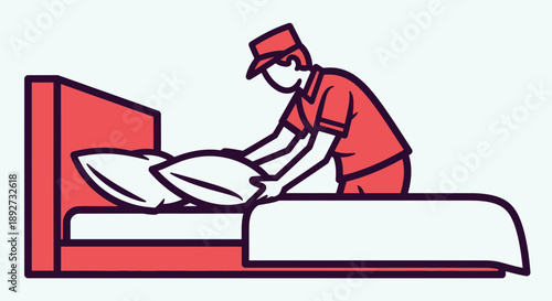A person making a bed with careful attention Vector