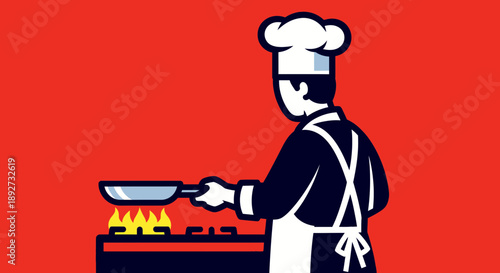 Chef skillfully cooking over high flame Vector