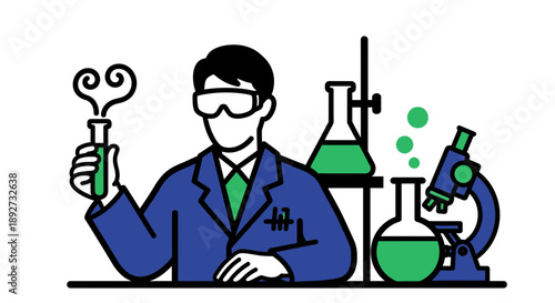 Scientist conducting experiment with chemical equipment Vector