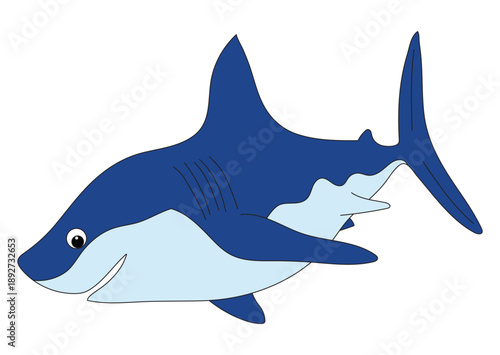 Cartoon blue shark isolated on white background