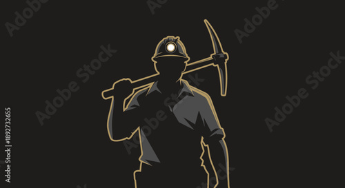 Silhouette of a miner holding a pickaxe Vector