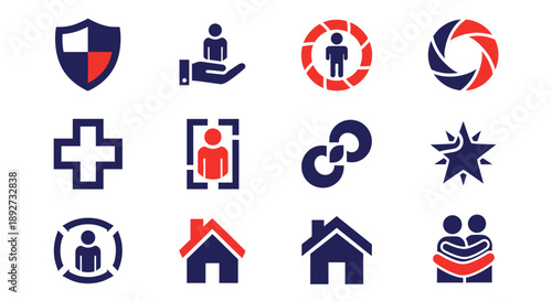 Collection of symbols representing safety, health, and community Vector