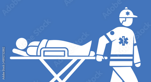 Emergency medical technician transporting patient on stretcher Vector