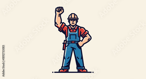 Determined construction worker raising fist in triumph Vector