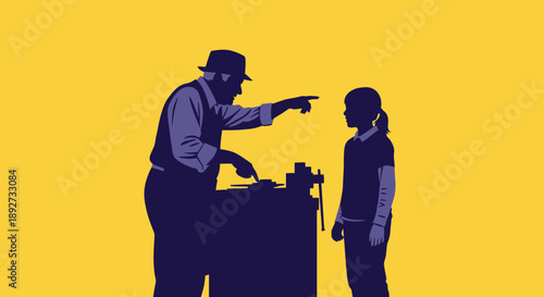 Silhouetted man directing another with a point Vector