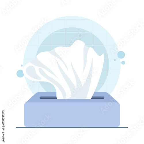 blue napkin box isolated on background. Vector concept for tissues, hygiene products, home organization, and daily household items illustration.