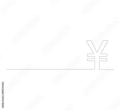 continuous line drawing Isolated yen or yuan symbol on white background. Yuan line art, yen symbol. Editable lines, vector illustration.