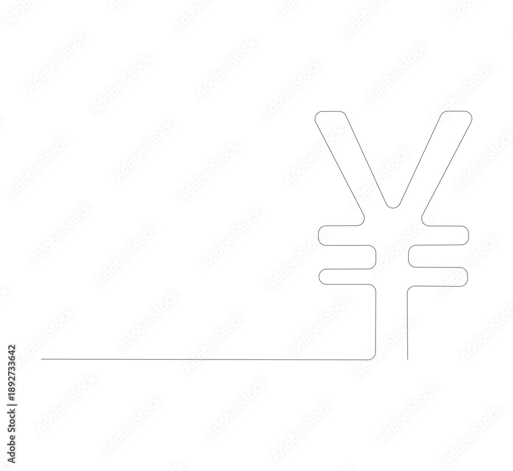 Fototapeta premium continuous line drawing Isolated yen or yuan symbol on white background. Yuan line art, yen symbol. Editable lines, vector illustration.