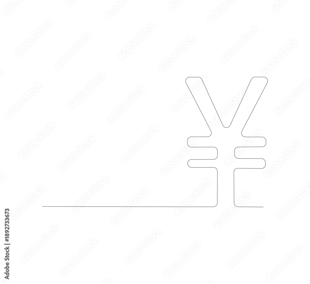 Fototapeta premium continuous line drawing Isolated yen or yuan symbol on white background. Yuan line art, yen symbol. Editable lines, vector illustration.