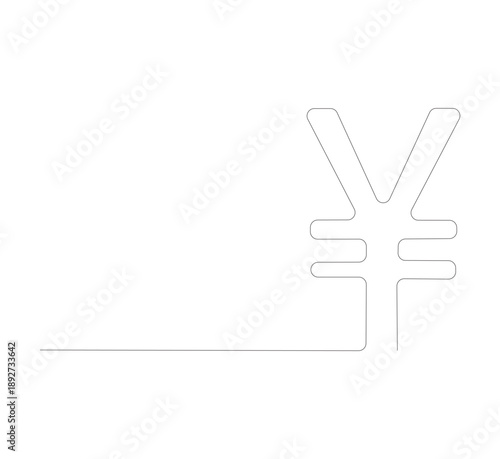 continuous line drawing Isolated yen or yuan symbol on white background. Yuan line art, yen symbol. Editable lines, vector illustration.