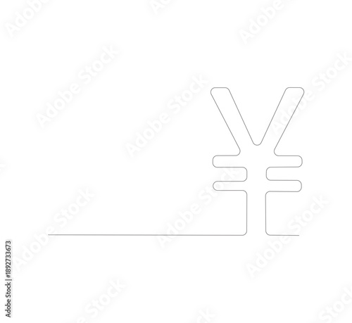 continuous line drawing Isolated yen or yuan symbol on white background. Yuan line art, yen symbol. Editable lines, vector illustration.