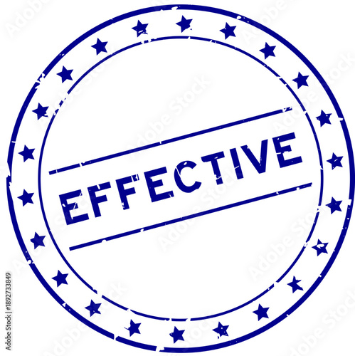 Grunge blue effective word round seal stamp on white background