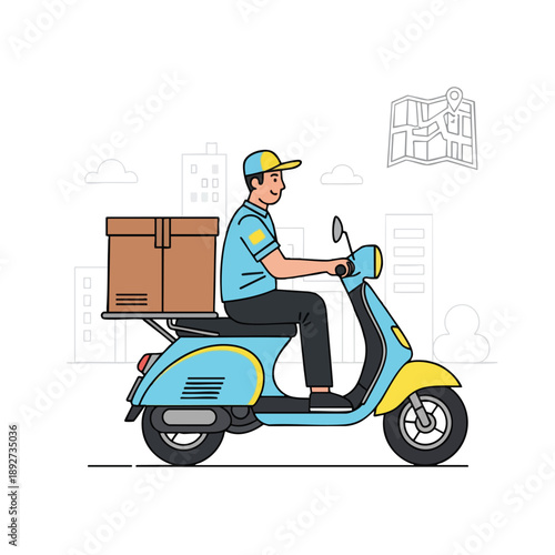 Delivery Man on Scooter with Package